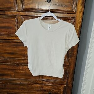 Lululemon All It Takes Ribbed Short Sleeve Open Back Top. Sz 12. Bone Colored.